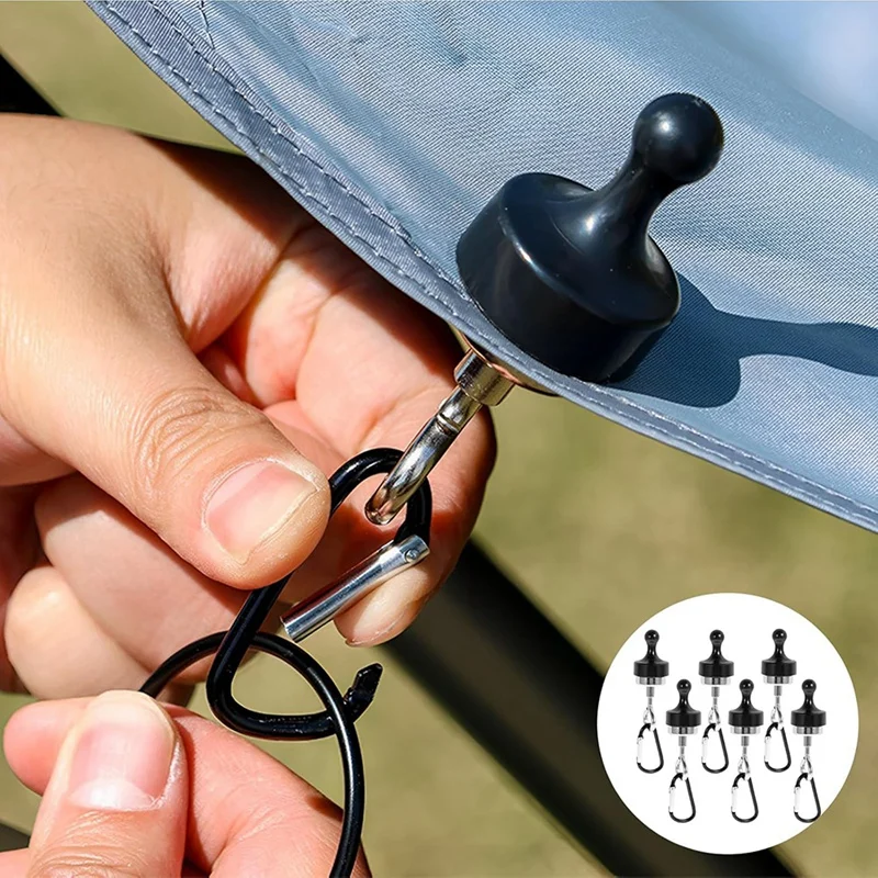 6Pcs Canopy Magnetic Hook Portable Camping Tent Magnetic Hook With Carabiner Cruise Hanging Sturdy Magnet Clip Hanger