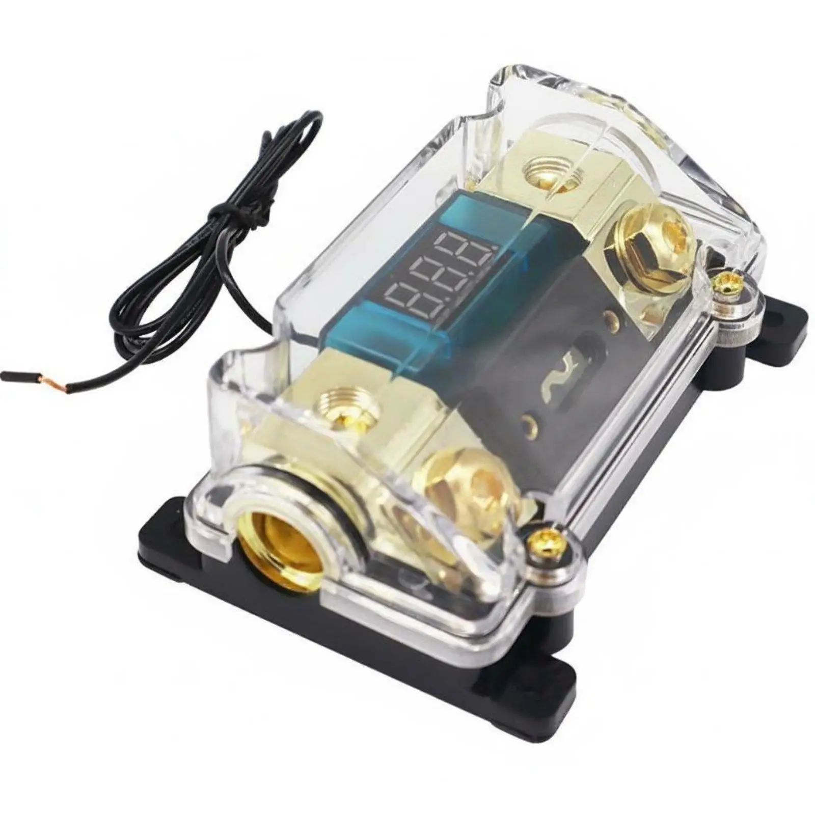 Car Audio Fuse Holder Built-in Voltmeter 0GA Input 4 AWG Output Durable Circuit Protector for Vehicle Electronics