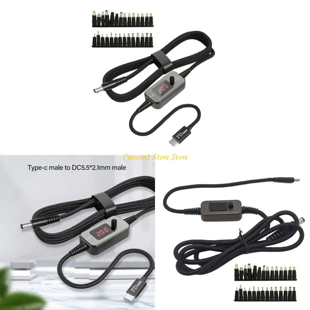 PD100W Type C To DC5.5x2.5mm Power Cable 28 Connectors Tips Adjustable Output For Office Travel Home Electronics