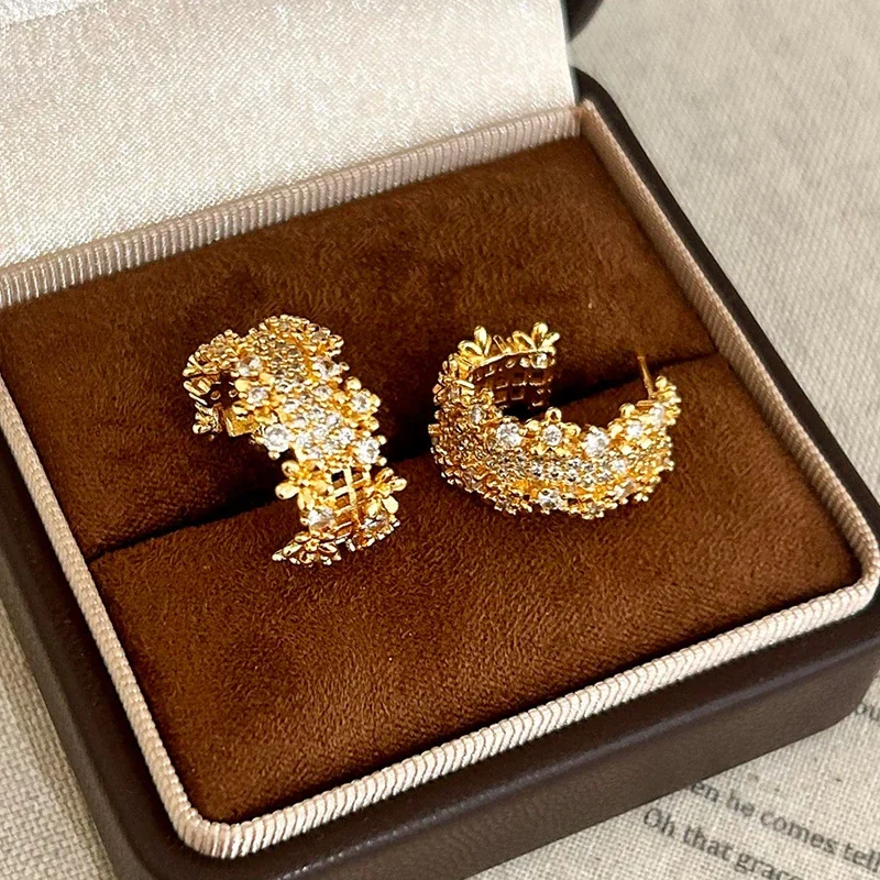 

Real 925 Sterling Silver 18K Gold Zircon Letter C Stud Earrings for Women Light Luxury Fine Jewelry Classic Accessories