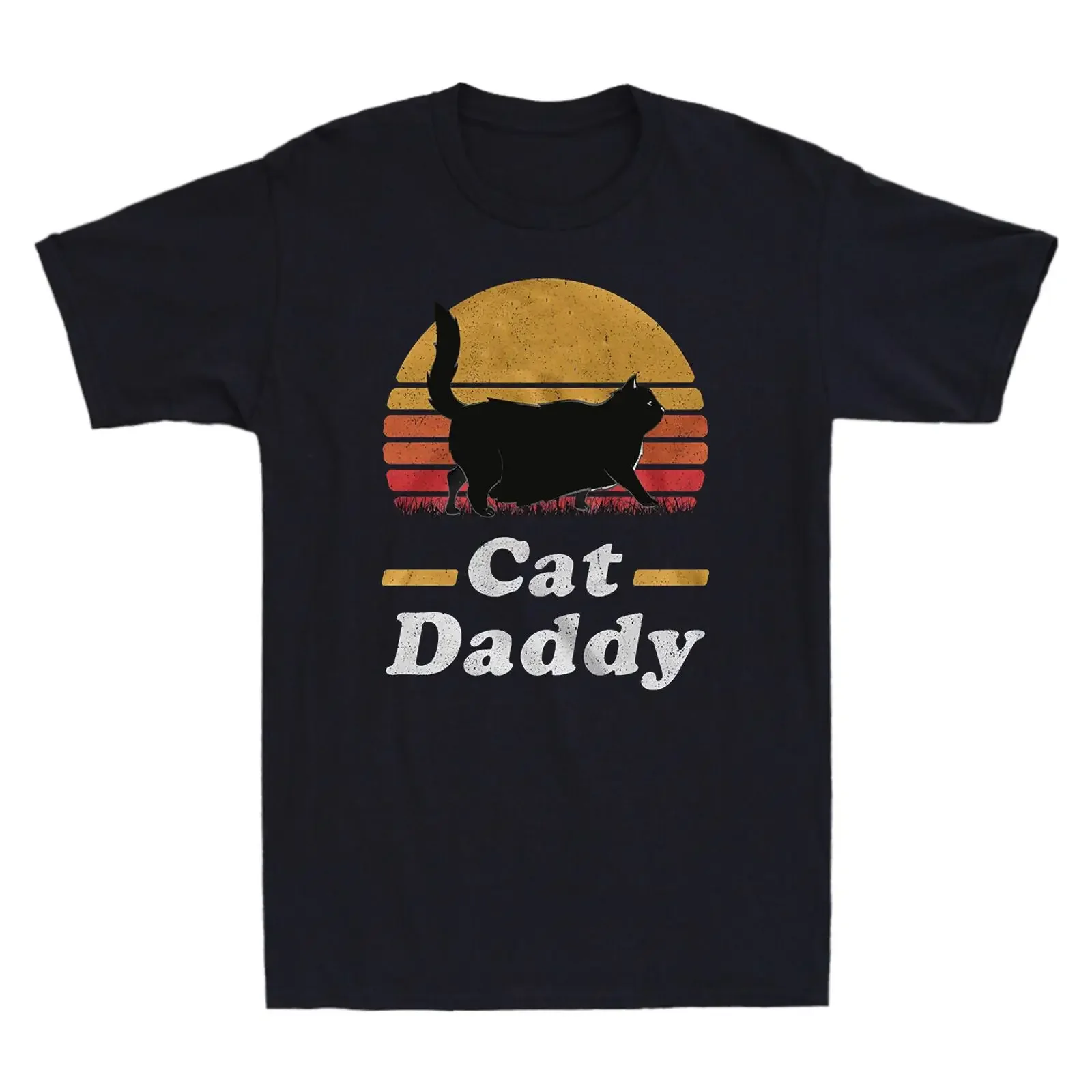 Bast Dad Cat Daddy Funny Chonky Black Retro Sunset Vintage Men's T Shirt vintage Washed Unisex Slightly fashion