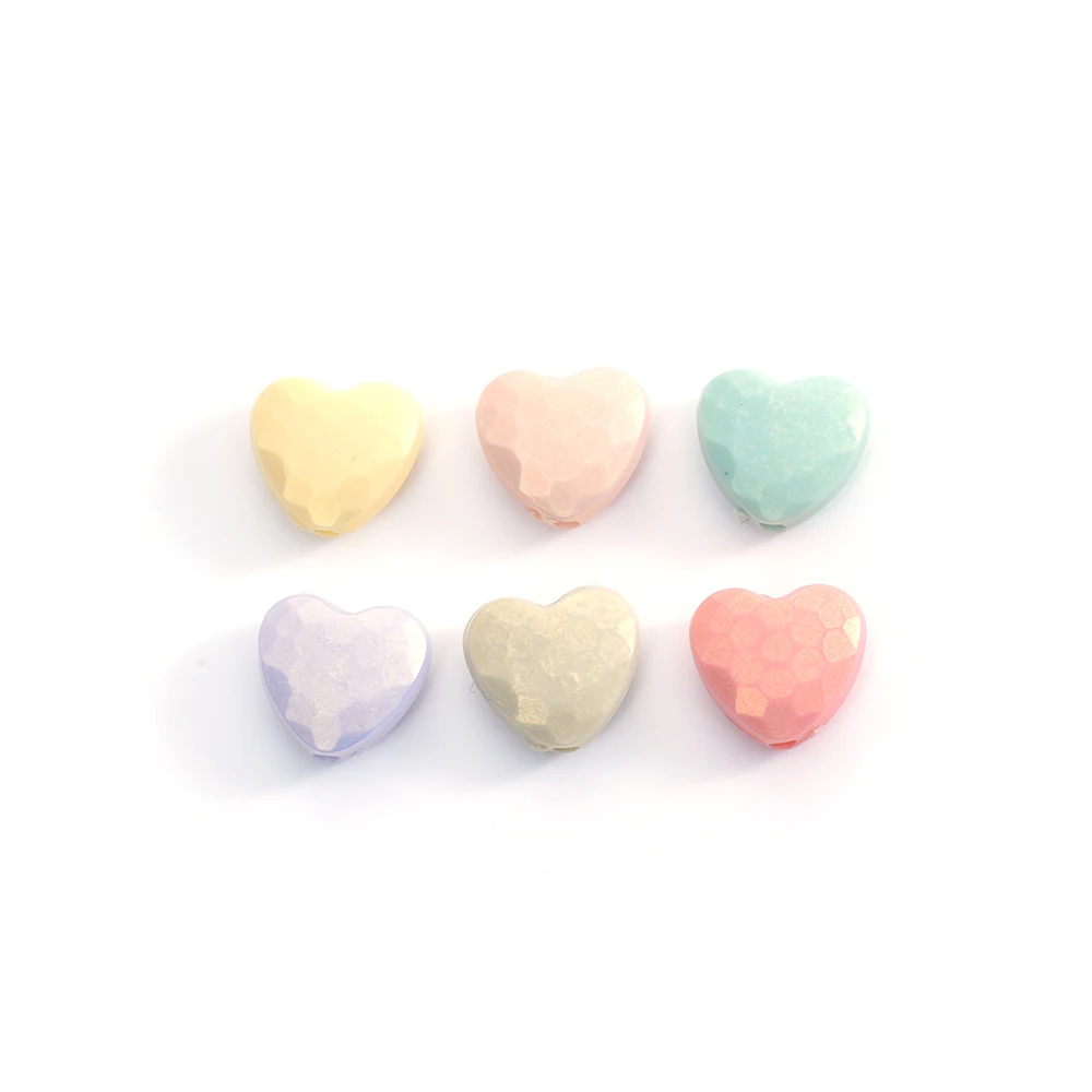 30 Uds. Cuentas facetadas acrílicas de Color macarrón con forma de corazón y agujero recto, cuentas sueltas para fabricación de joyería, collar y pulsera DIY