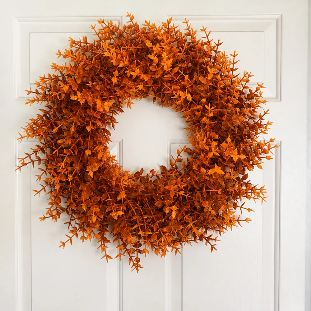 40cm Herbst-Eukalyptuskränze, Künstlicher Herbstkranz als Dekoration für Haustür, Thanksgiving, Landhaus, Wand, Zimmer, Außenbereich und Heimdekoration – Detail 1