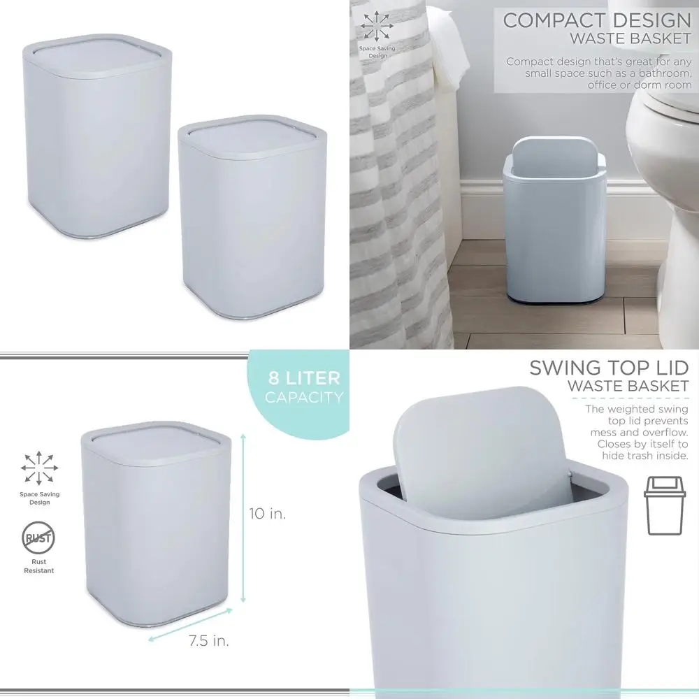 

Набор из 2 современных белых акриловых мусорных баков с откидной крышкой, 7,5x7,5x10 дюймов, экономия места для домашнего декора