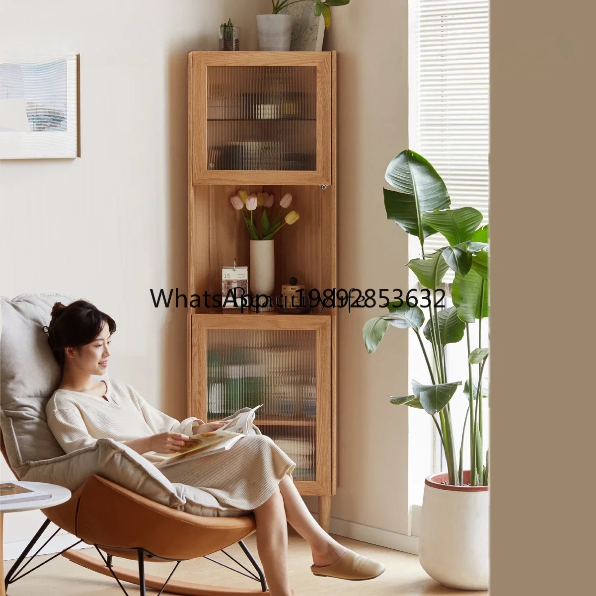 FF Solid wood corner cabinet corner storage wall small apartment triangular cabinet