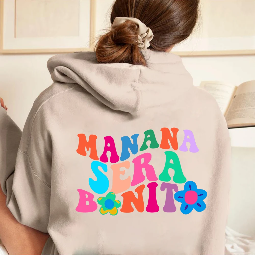 Manana Sera Bonito Letter Print Wpmen Hoodies Plus Size Sweatshirt Hip Hop Autumn Warm Female Pullover Korean Trend Sudaderas