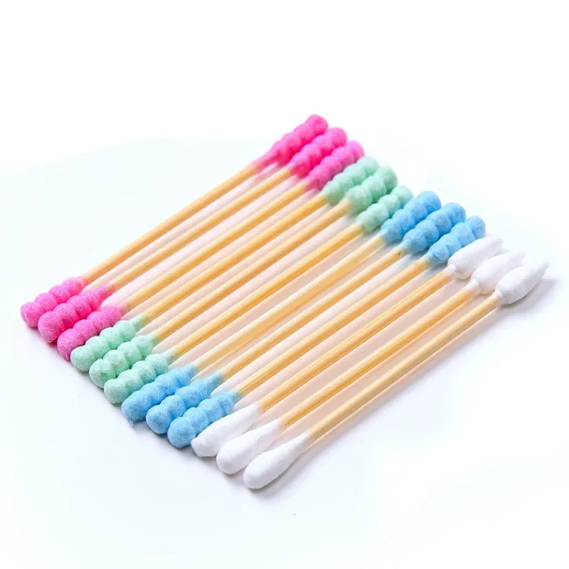 Pink Double Head Cotton Swab Sticks, removedor de maquiagem feminina, ponta de algodão para acessórios de limpeza de orelhas médicas, 100pcs