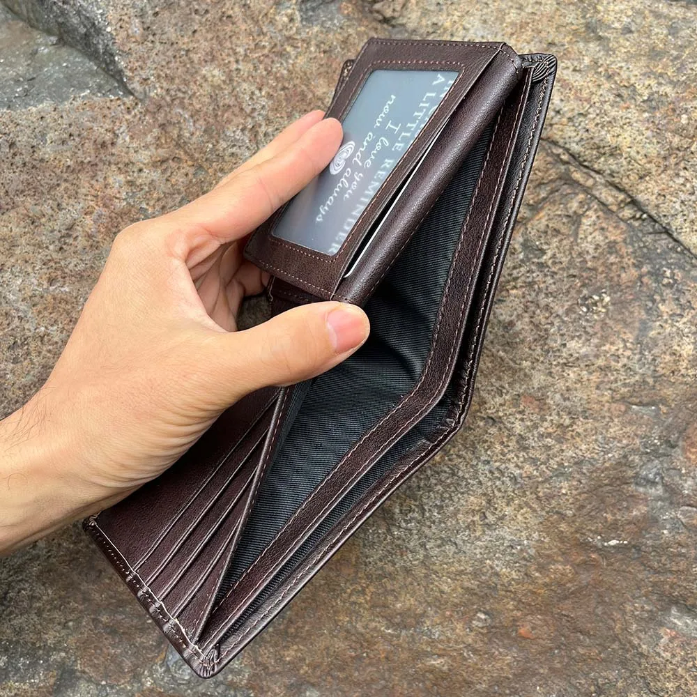 محافظ RFID من الجلد الطبيعي للرجال محفظة جلدية ثنائية الطي للرجال متعددة الوظائف حامل بطاقة الائتمان مع نافذة لبطاقة الهوية #3