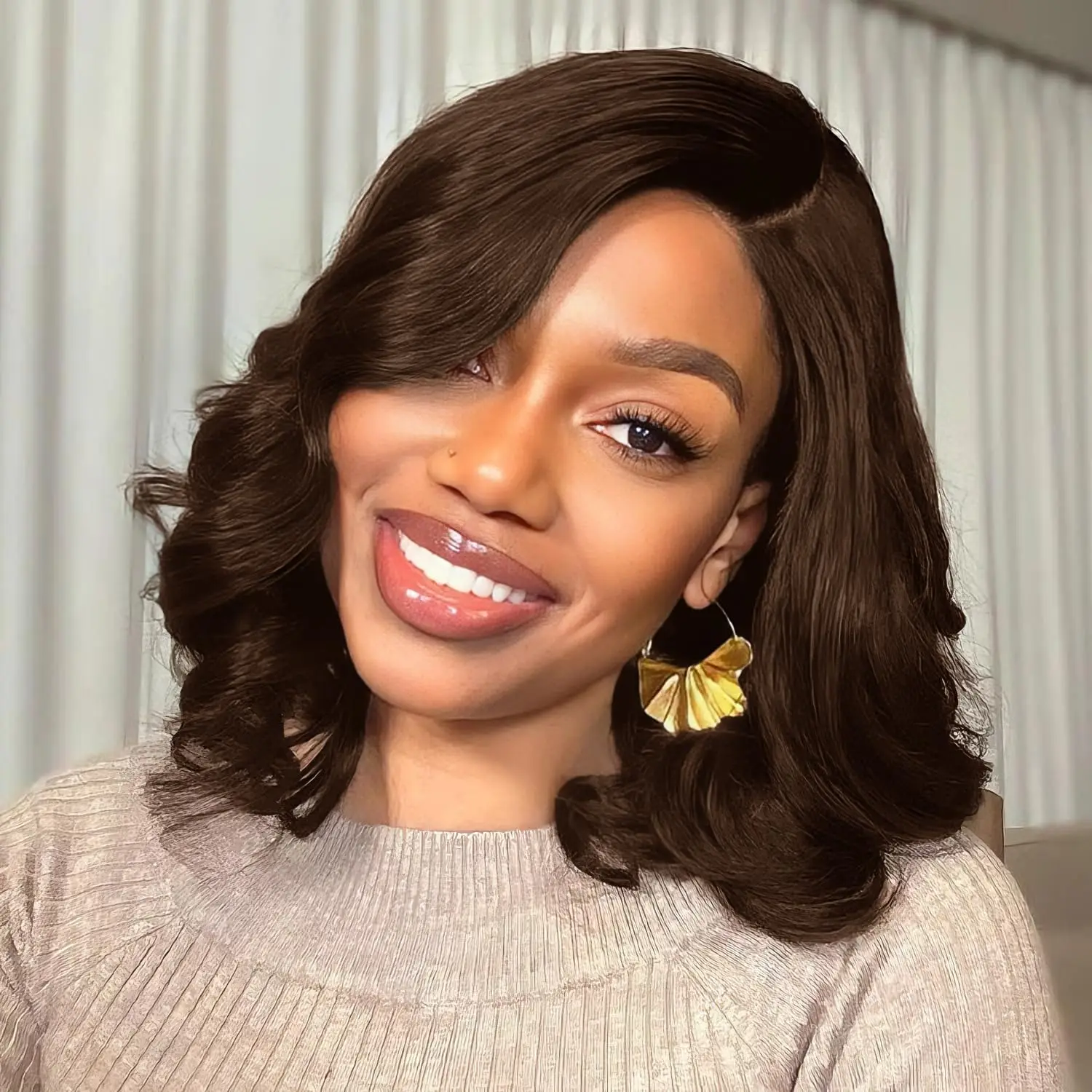 

Chocolate Brown Short Bob Wig Transparent Body Wave Lace Frontal Wigs Brazilian 13x4 Hd Lace Front Wigs 200% Human Hair Wigs