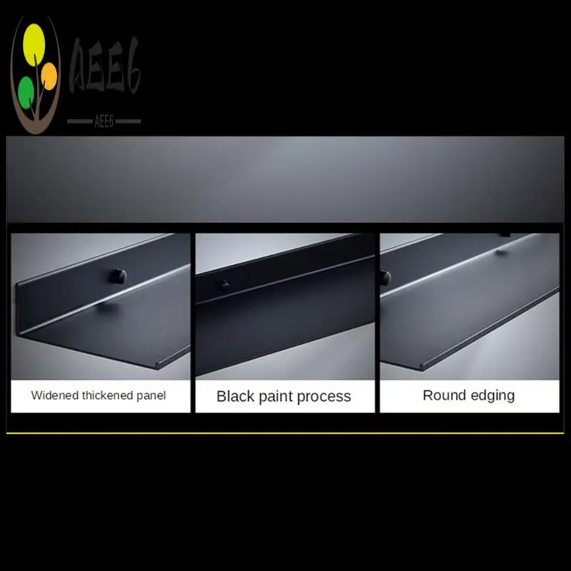 

AEE6-Floating Wall Shelf Black For Kitchen Bathroom Storage Rack Mirror Metal Shower Corner Shelves Organizer Cabinet Home