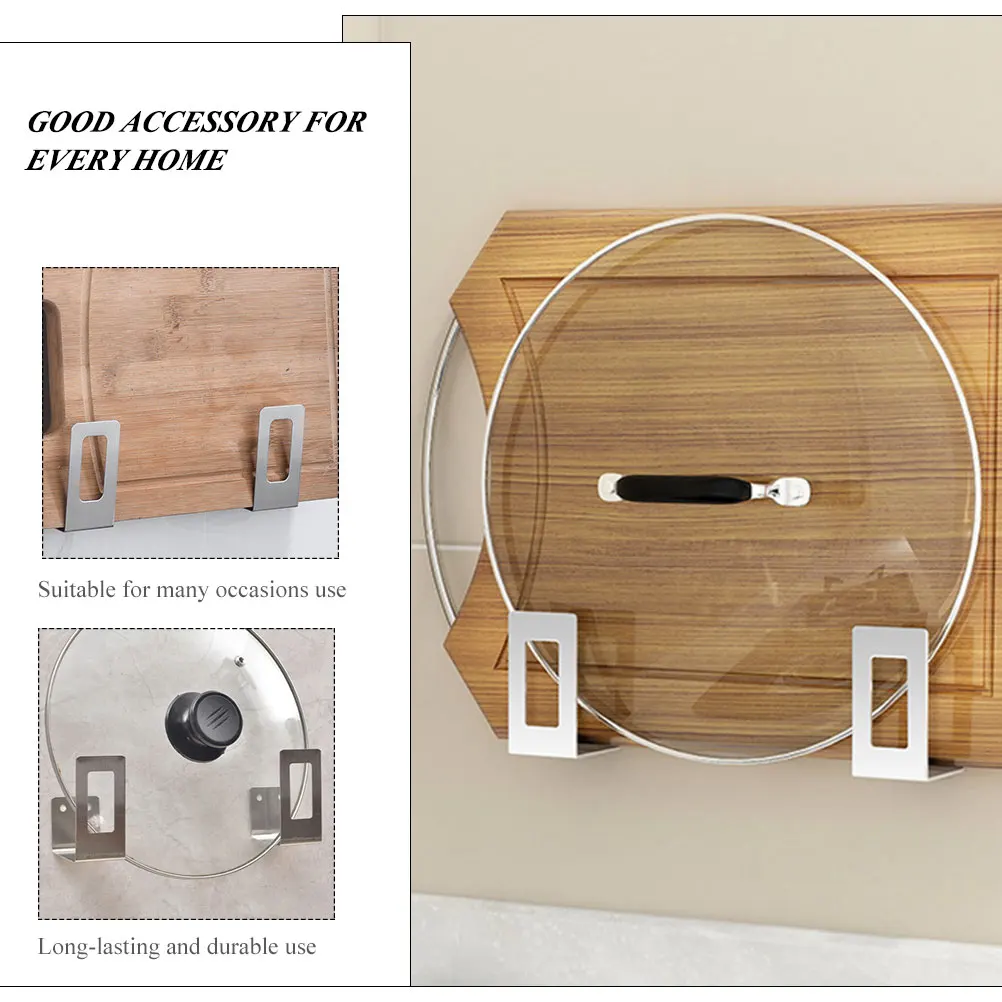 

4Pcs Stainless Steel Kitchen Pot Lid Holder Wall Mounted Rack for Pan Covers Cutting Boards Efficient Storage Use