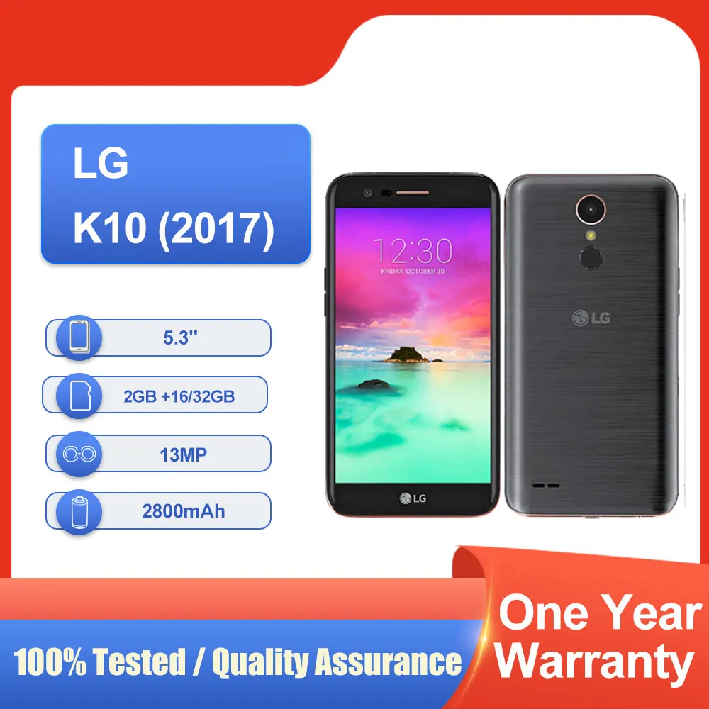 الأصلي مقفلة LG K10 (2017) 5.3 "2800mAh16GB 2GB RAM مكبر الصوت شحن سريع الهاتف المحمول في حالة جيدة