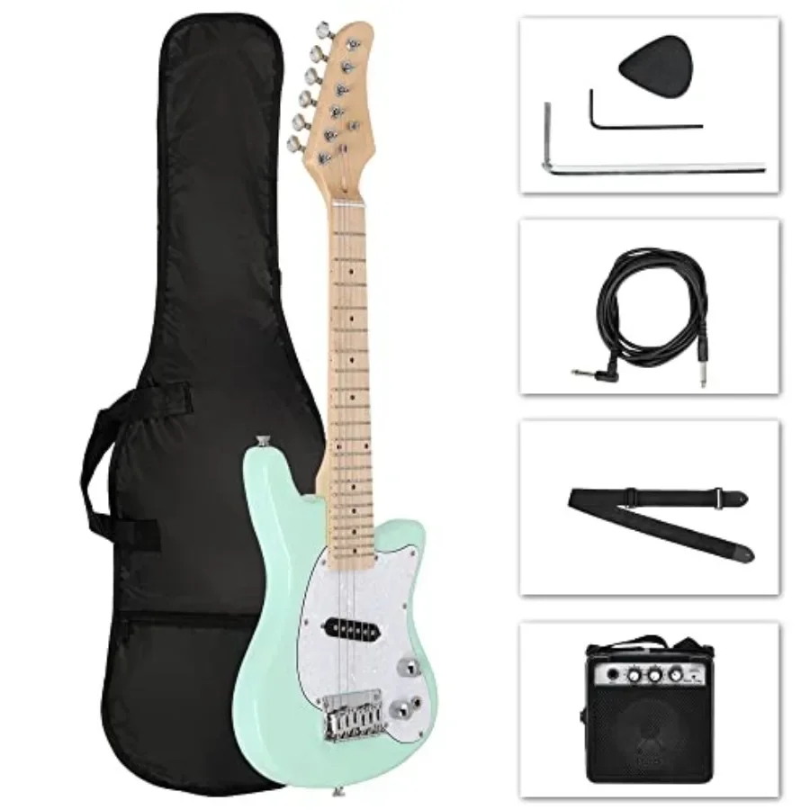 

Beginner electric guitar kit for practice and learning: green finish, alder body, includes 5W amp, portable bag, adjustable str