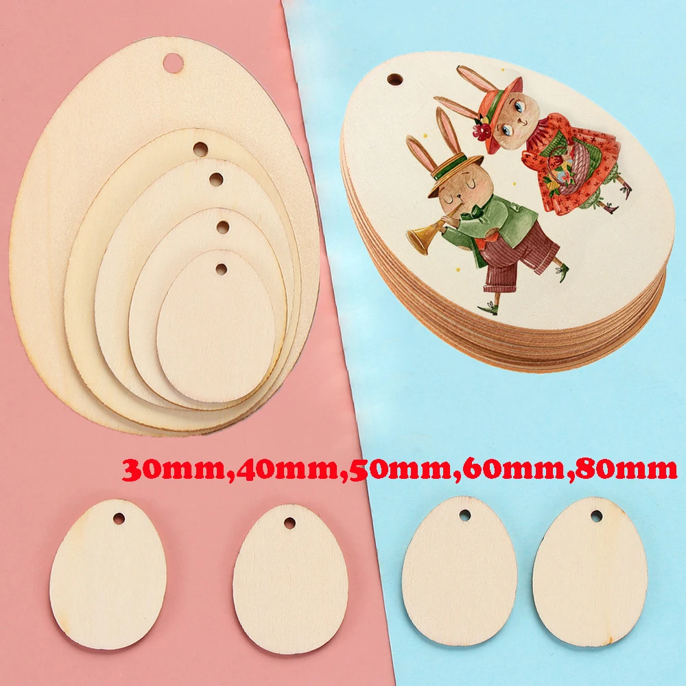 10/25/50pcs Household Natural Wooden Graffiti Drawing Easter Decorations Easter Eggs Wood Chips Wood Slice