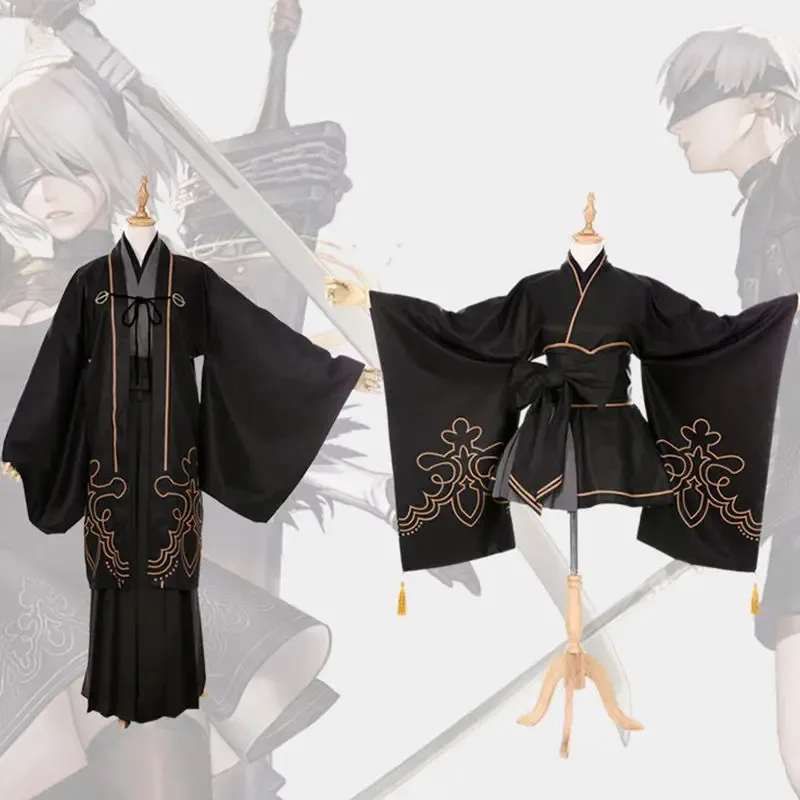 az15Nier Automata Yorha 2B 9S Costume Women Men Anime Cosplay Clothes Kimono Holloween Party Cool Black Uniforms DOUJIN