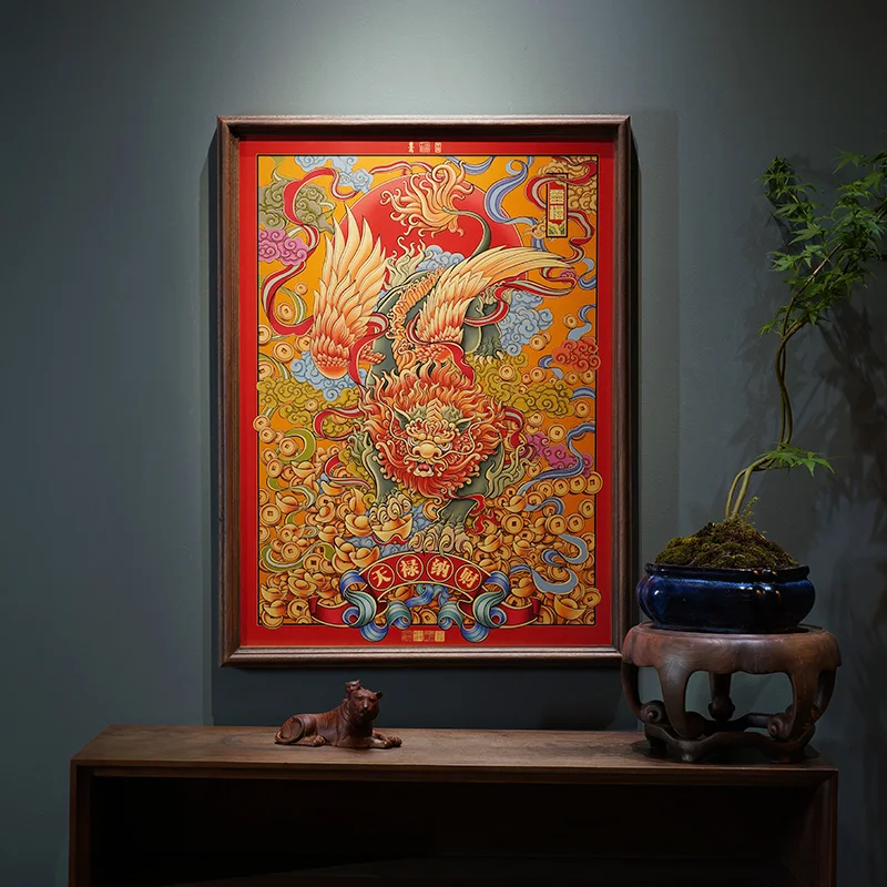 Premium Hand-made Art Deco Brass Panel Ancient Chinese Mythical Beast For Living Room & Entryway Grand Opening Corporate Gift