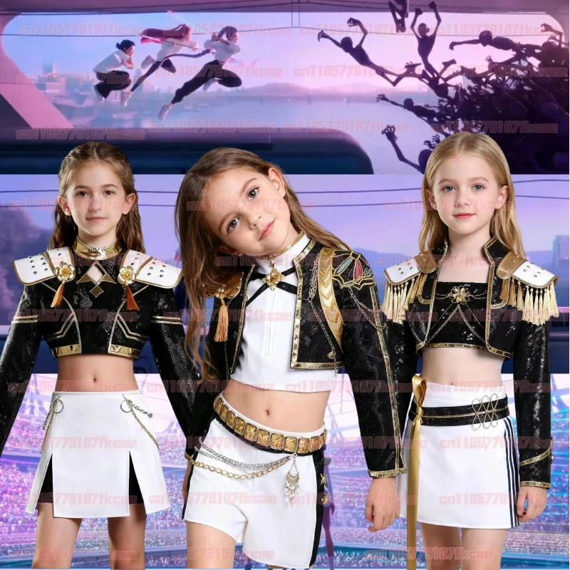 KPop Demon Hunters Cosplay Costume Wig Set - Black/Golden Rumi Zoey Mira Outfit for Girls Child Halloween Party Role-playing