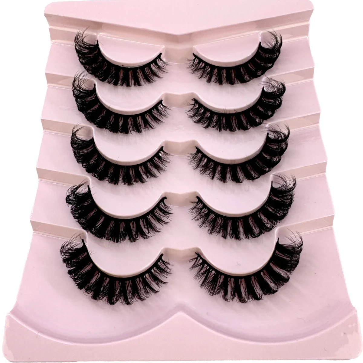 AMSDCN Cat Eye Eyelashes 3D Natural False Lashes D Curl Fluffy Soft Cross 5 Pairs Manga Lashes Wispy Natural Eyelash Extension M