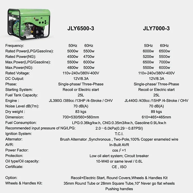 Portable 5 Kw - 6kw Durable Single / Three Phase 3 In 1 Recoil/electric Start Lpg / Natural Gas / Gasoline Generator