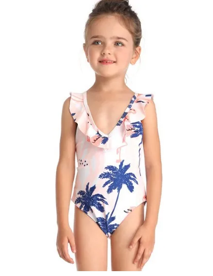 Parent-Child Swimsuits Printed Swimwear One-Piece Bathing Suit for Women and Little Girl