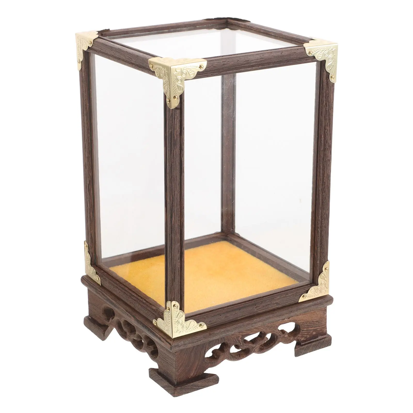 

Glass-covered Treasure Cage Craft Holder Transparent Display Case Buddha Statue Model Figurine Storage Style Wood Frame