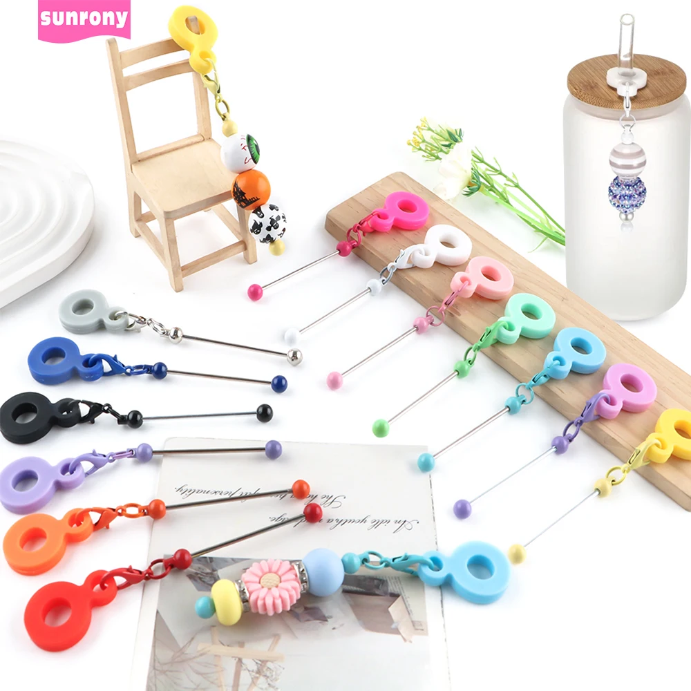 

Sunrony 5Pcs Beadable Water Cup Charm Tumbler Straw Charm Blank Metal Bar DIY Beaded Straw Charm Adapters Pendant Ornamentm