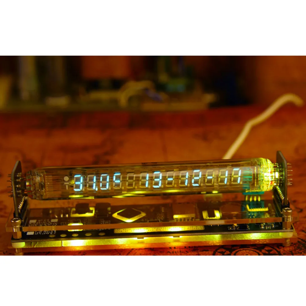 Desk Decoration IV27 for vfd Clock Fluorescent Tube Silver Adjustable RGB Colors Temperature Display Humidity Display