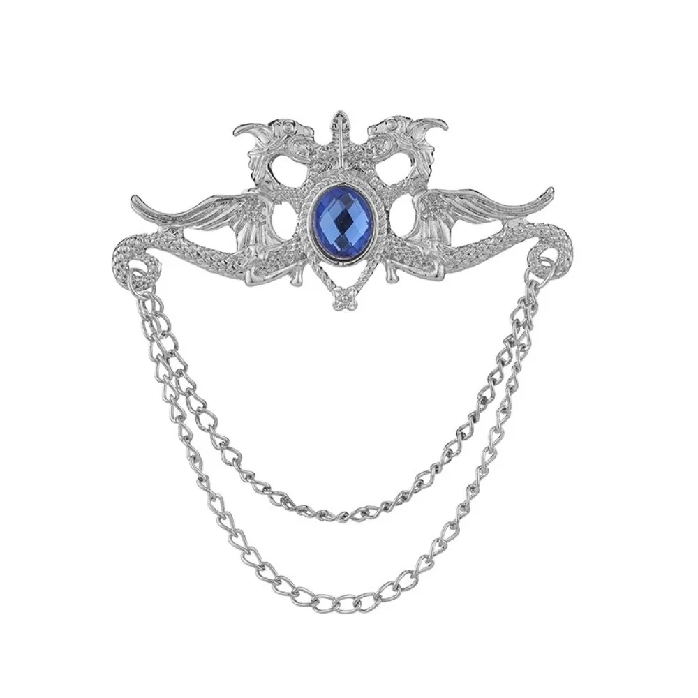 Alloy Chinese Dragon Tassel Brooch Tassel Chain Korean Style Suit Collar Pin Rhinestone Clothing Accessory Suit Lapel Pin