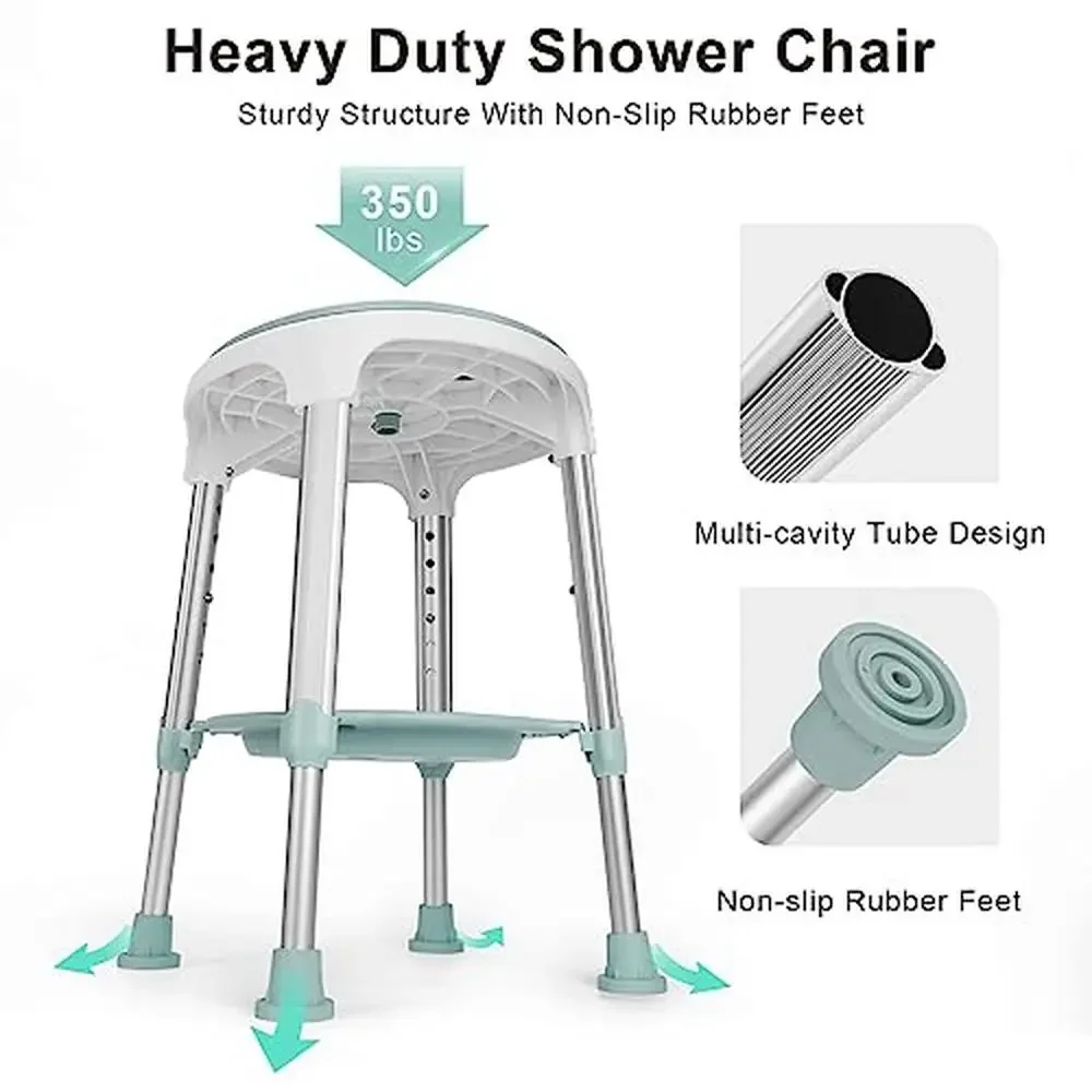 Silla de ducha giratoria 360 °   Asiento de bañera ajustable con bandeja de almacenamiento, capacidad de 350 libras, marco de aluminio Eligible FSA/HSA, pies antideslizantes