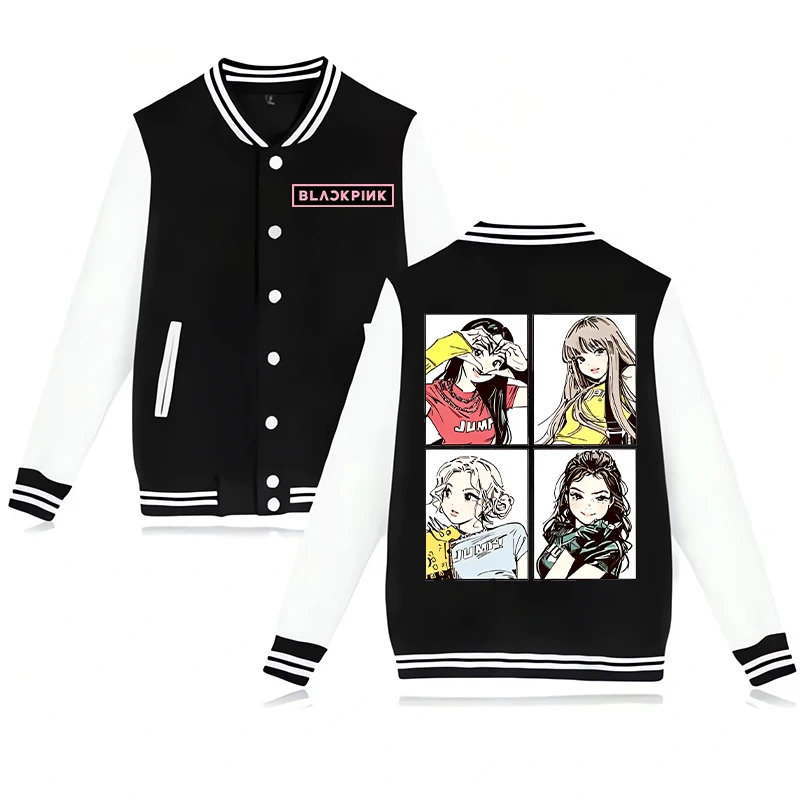 

BlackPink Fashion Baseball Uniform for Women Kpop BP Cartoon Printed Korean-style Jackets Female Autumn Commute Hip Hop Coats