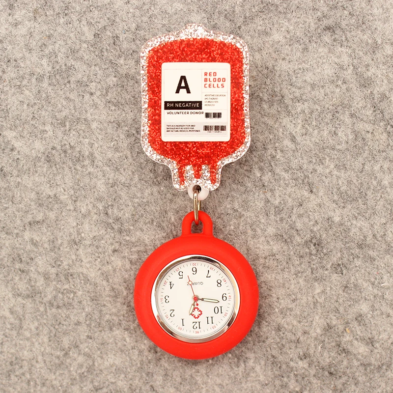 Cartoon Blood Type Style Pocket Watch Retractable And With Clip For Doctor Nurse Men And Women