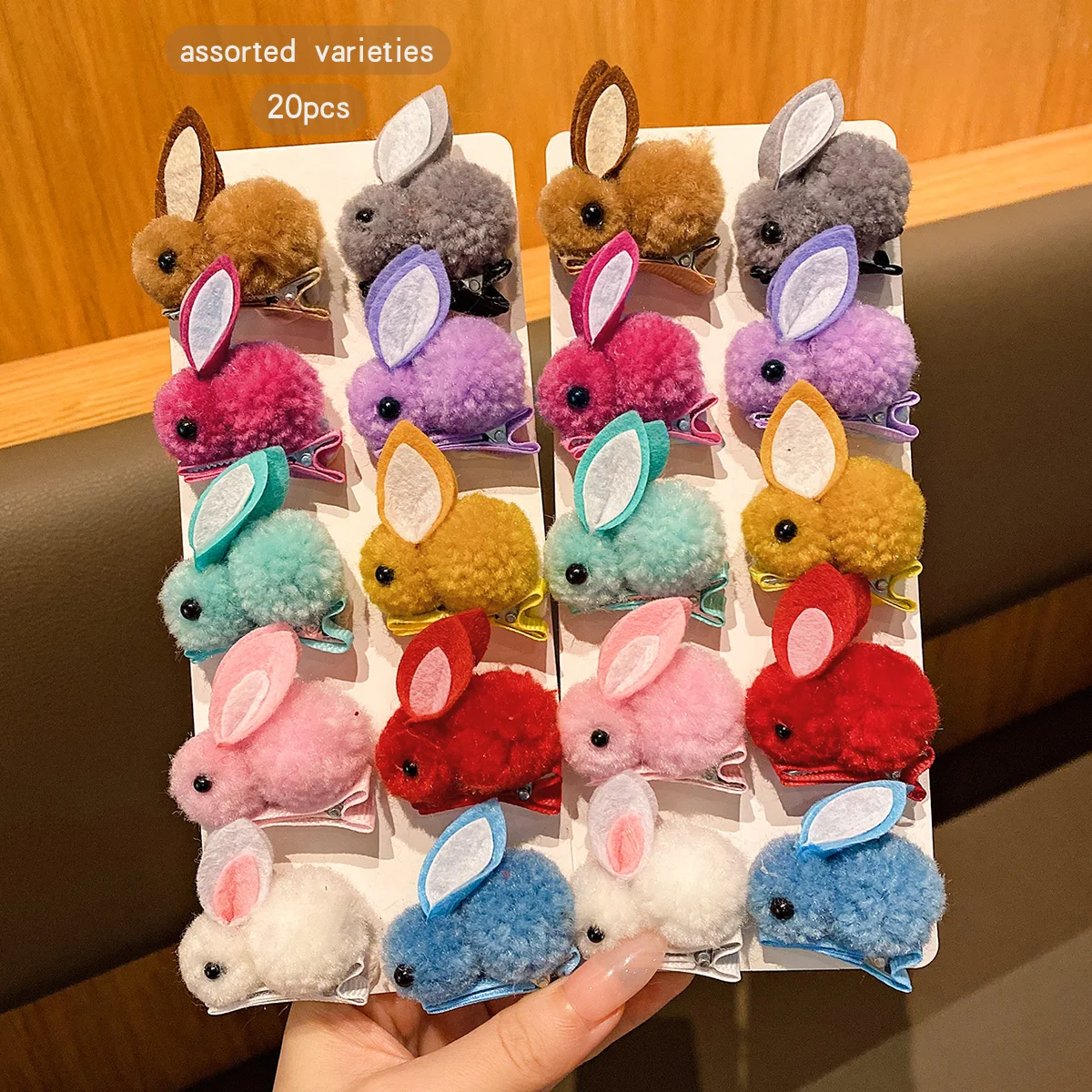 20 random cute plush bunny hair clips in 20 colors, sweet and stylish hair accessories suitable for daily use