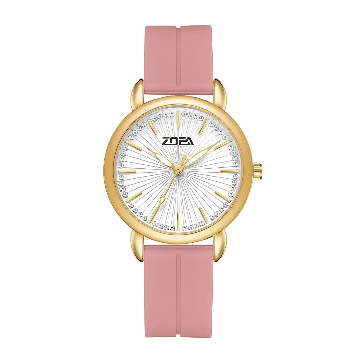 

ZOEA EM1346 Ladies Quartz Watch - Sparkling Crystal Bezel Sunray Dial Luminous Silicone BandWaterproof Elegant Women'sWristwatch