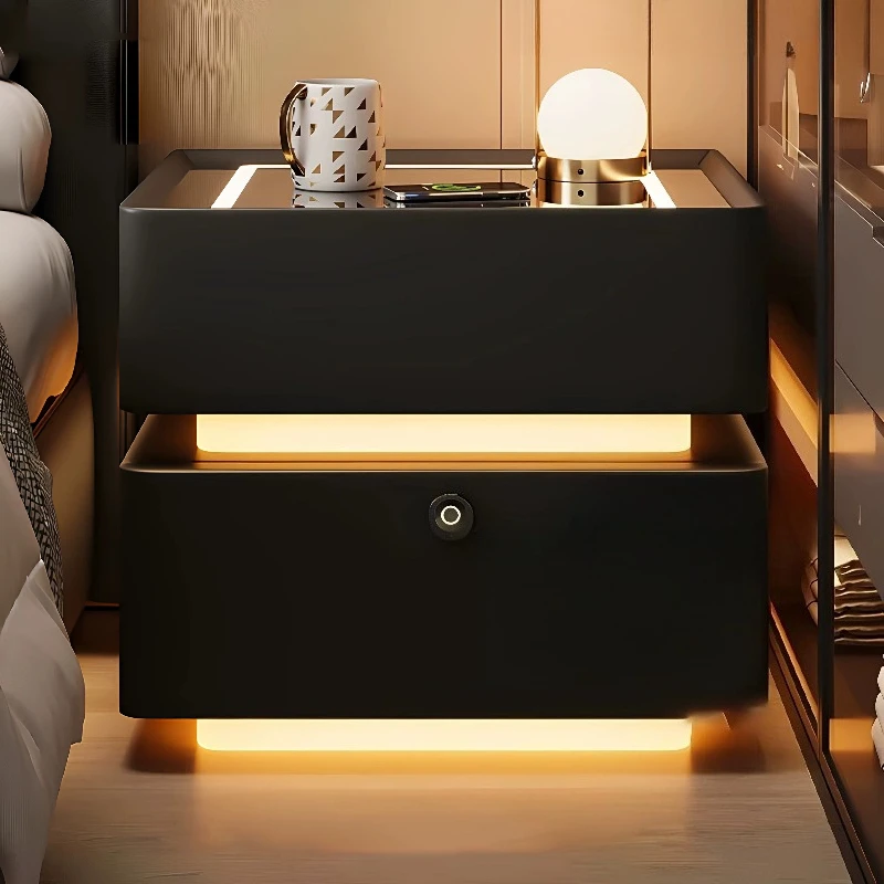 Shelving Black Night Stand Floating Hidden Fluted Master Bedroom Bedside Tables Retro Glossy Nachttisch Mid Century Furniture