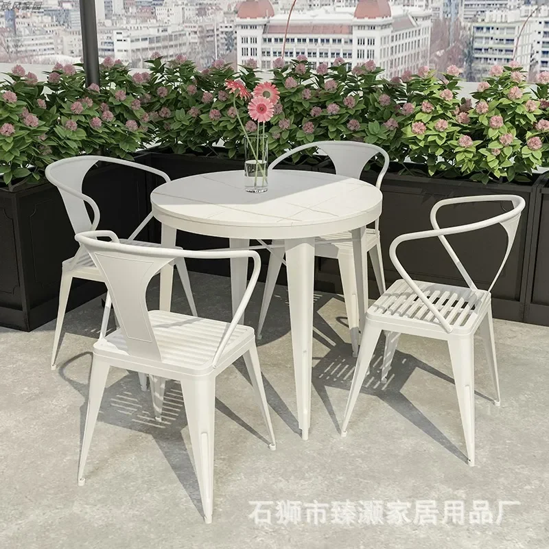 for Modern Wrought Iron Slate Dining Table and Chairs Set Outdoor Garden Leisure Furniture for Cafe Milk Tea Shop BBQ Villa