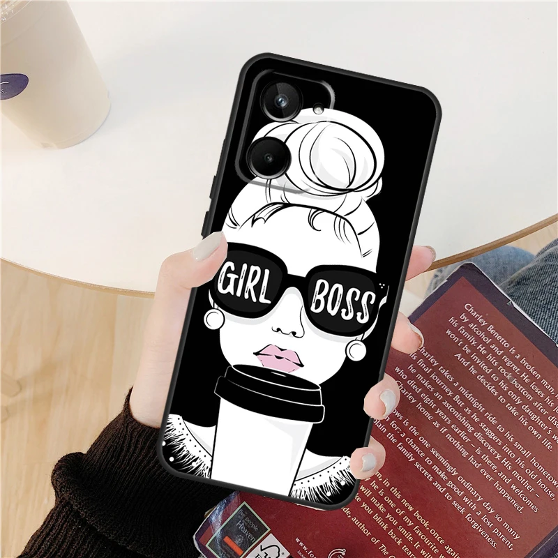 حافظة قهوة الأميرة أنثى بوس لهاتف Realme 14 12 10 11 13 Pro Plus GT 6 6T 5 GT7 Pro C61 C55 C51 C21Y C25S C67 C75 C53