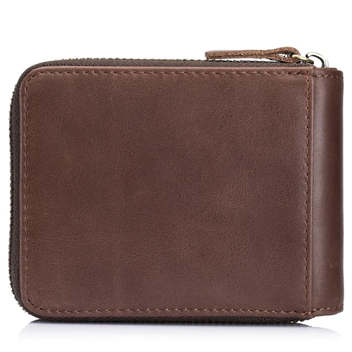 Imagen 2 del producto LUKZIJAES Carteras de cuero genuino para hombre con bloqueo RFID Cartera vintage para tarjetas de crédito de gran capacidad para hombre con bolsillo para monedas y cremallera