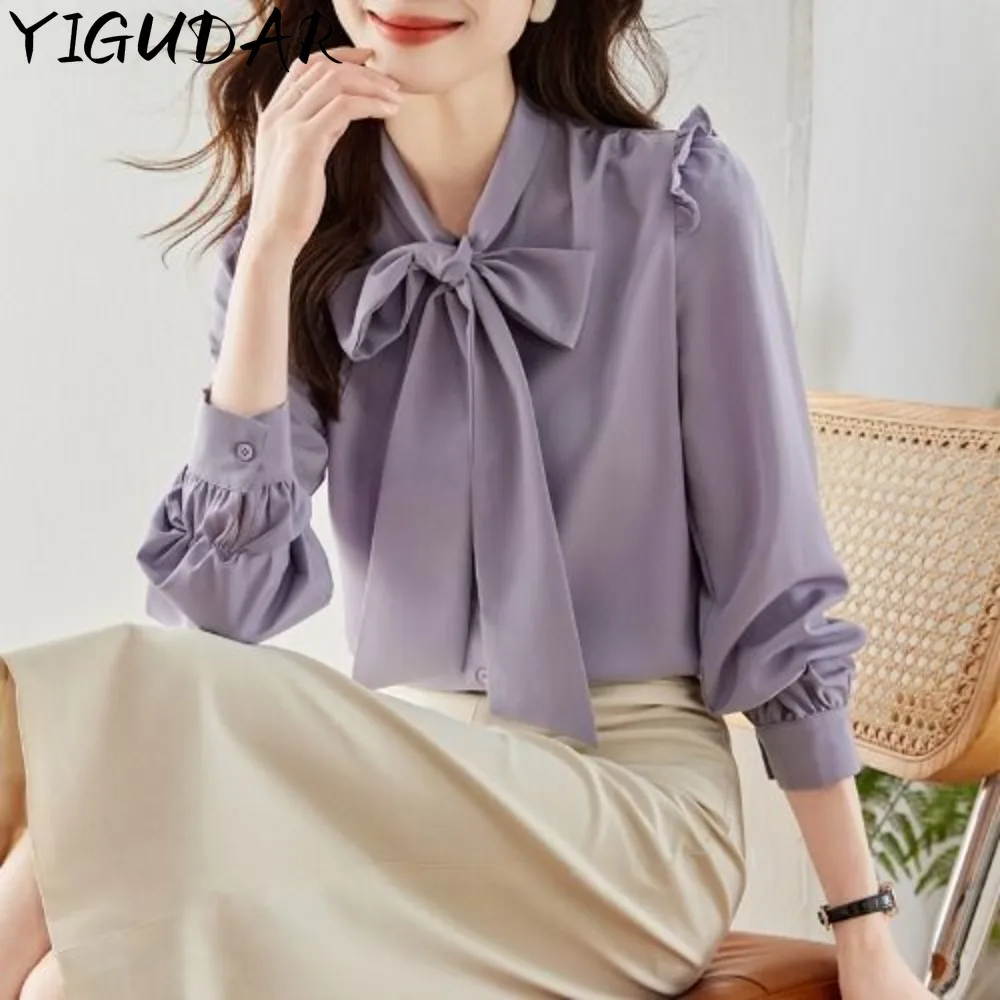 2024 nuova camicia in Chiffon con fiocco primaverile e autunnale da donna a maniche lunghe francese avanzato pendolare sciolto Top abbigliamento donna camicie