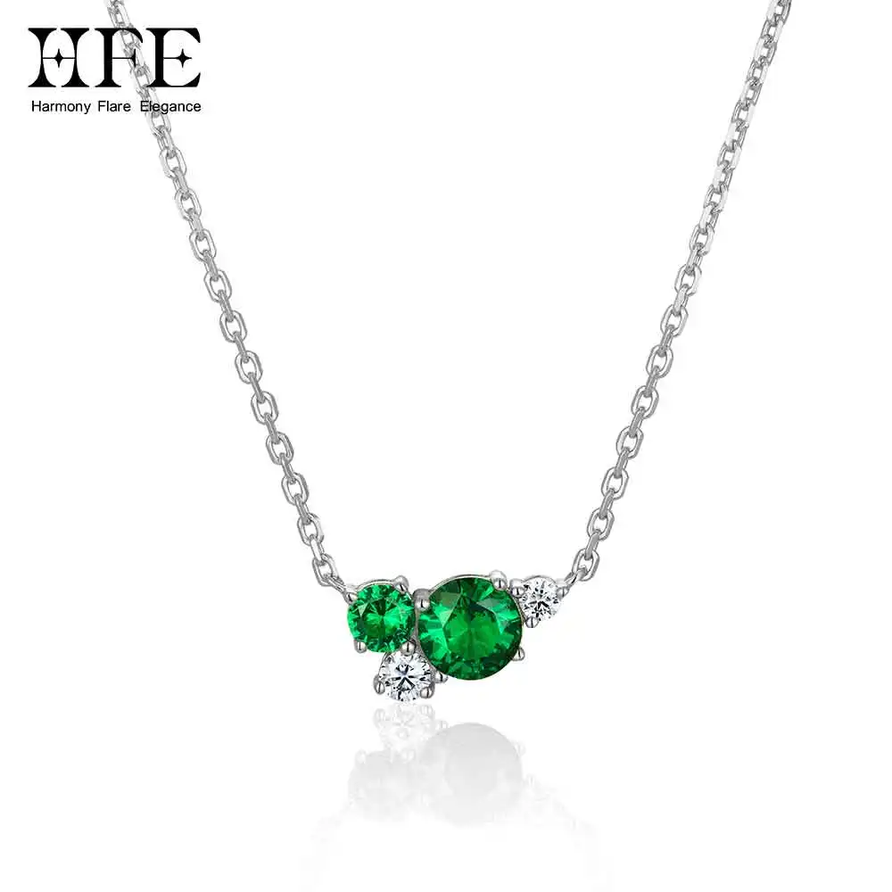 HFE Classic Emeralds & Moissanite Necklace for Women 925 Silver Hypoallergenic Clavicle Chain Anniversary Wedding Luxury Jewelry