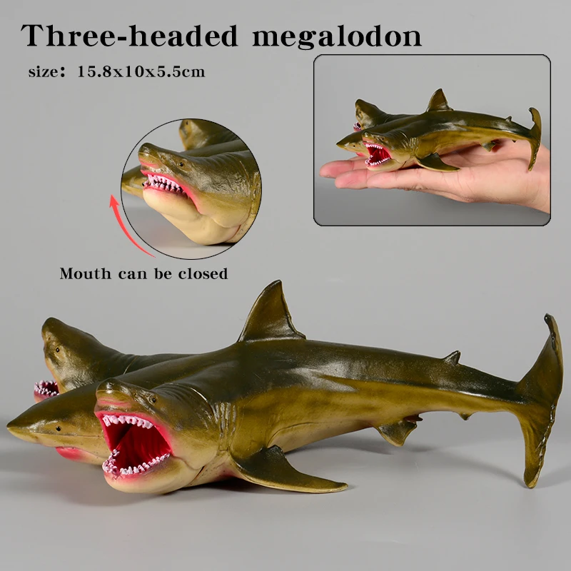 Figura de tiburón blanco de 3 cabezas, modelo de plástico, juguete educativo para niños y niñas, diversión, aprendizaje de criatura oceánica para niños