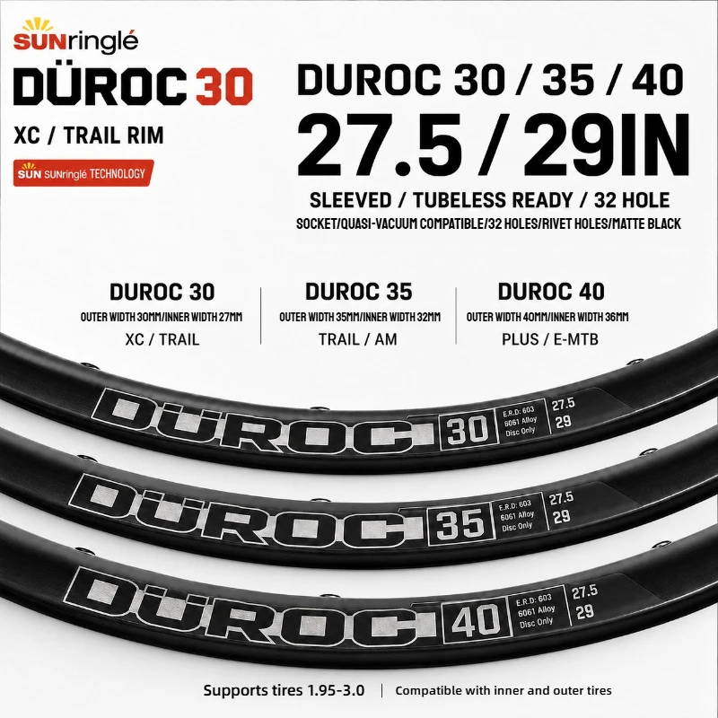 DUROC 30 35 40 MTB Rim 27.5 29 Inch 32H Tubeless Ready XC Trail Aluminum Alloy Wheelset Black Disc Brake Rims Customized