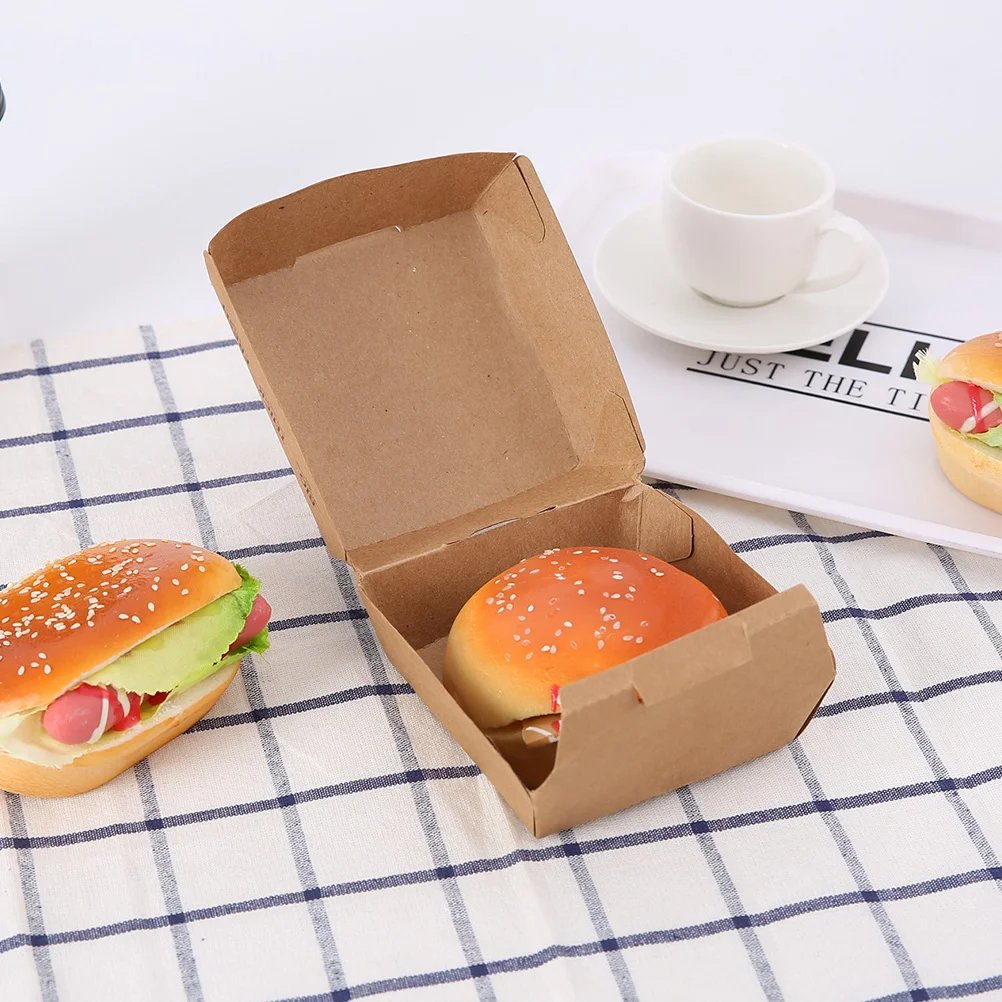 30 Pcs Kraft Paper Food Tray Takeout Packaging Container Burger Box with Cover Supply Picnic Case