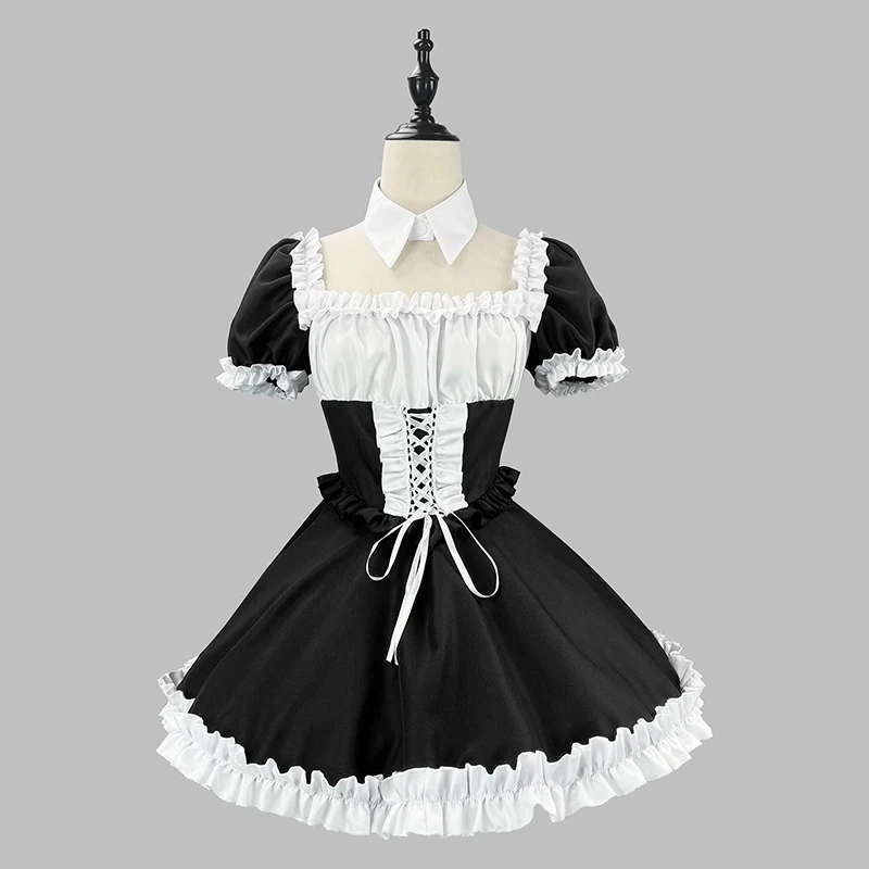 

S-5XL Black/Dark Blue New Japanese Classic Short Sleeve Maid Outfit Cute Girl Cosplay Costume Maid Dress Servant Dress for Women