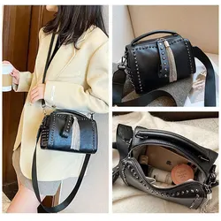 Tassel rivet handbag female crossbody 2024 new large capacity shoulder bag Wide strap Chain tassel design Ladies totes