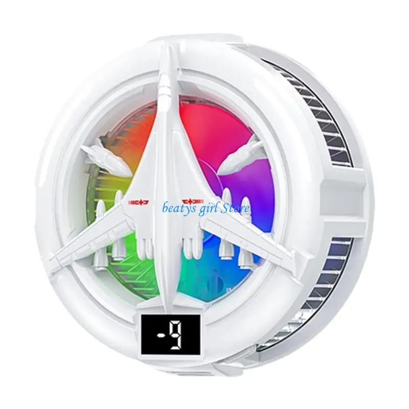 C7AB Cooling Fan with Mount, Front Display, and Color Light Detail for Video Watching Daily Use