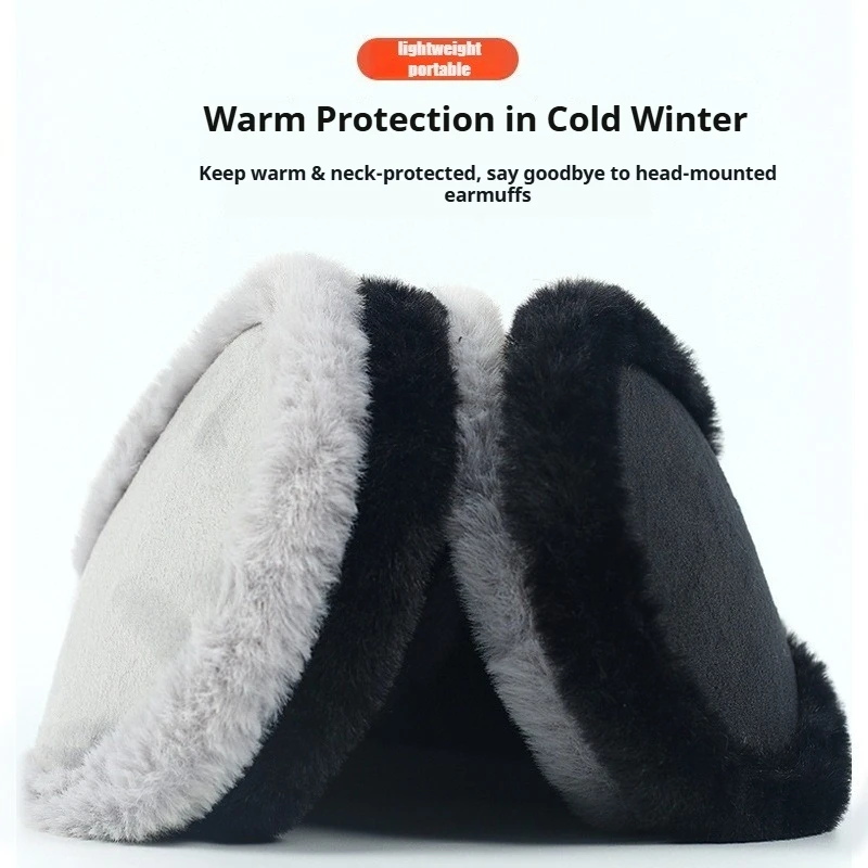 Men Winter Back Worn Earmuffs Thick Plush Warm Ear Warmer Rear Wear Portable Cold Weather Ear Protection for Outdoor Sports