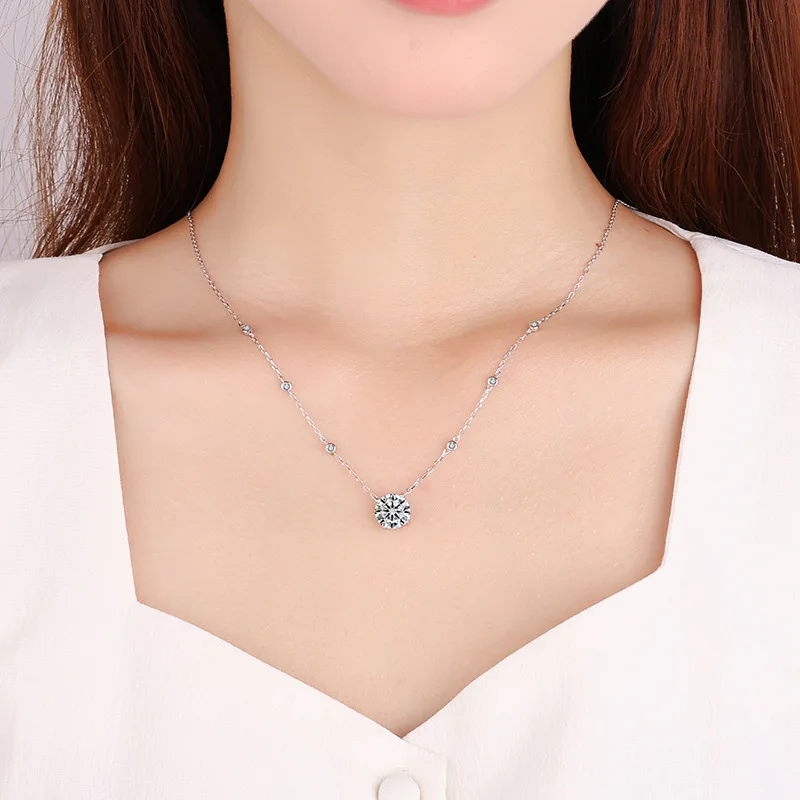 S925 Sterling Silver Moissanite Pendant Necklace for Women  Fashion Fine Jewelry