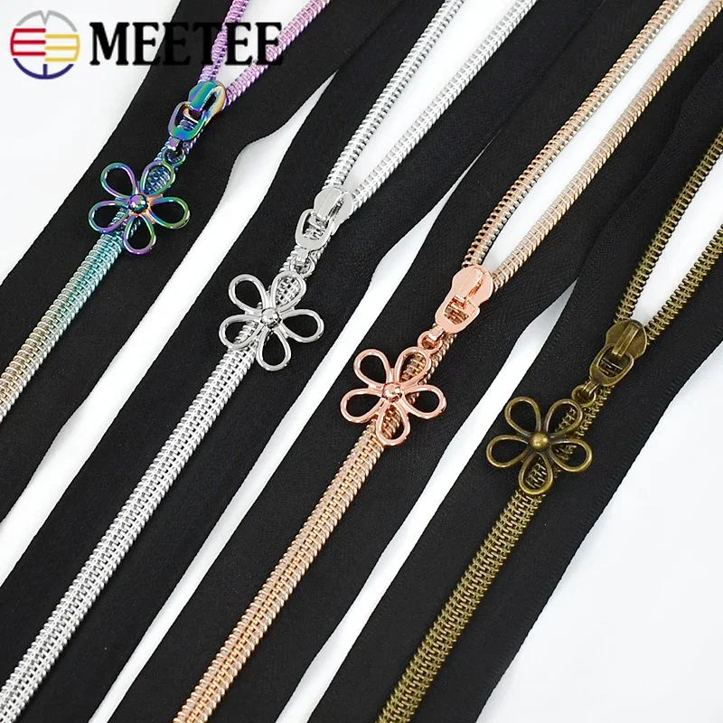 5/10/20Pcs Meetee 5# Nylon Zipper Slider Metal Flower Zips Puller Head for Zip Jacket Bag Repair Garment Sewing Accessory