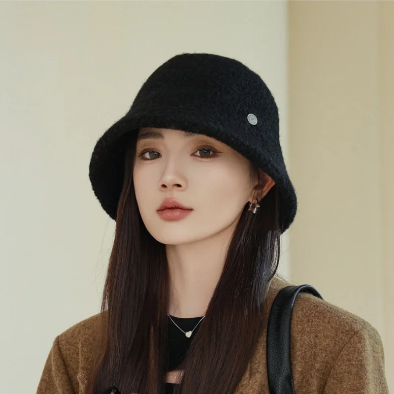 

Pellet Wool Bucket Hat Women's Broadside Shading Basin Hat Autumn Winter Warm Hat Soft Hundred Versatile Retro Korean Version