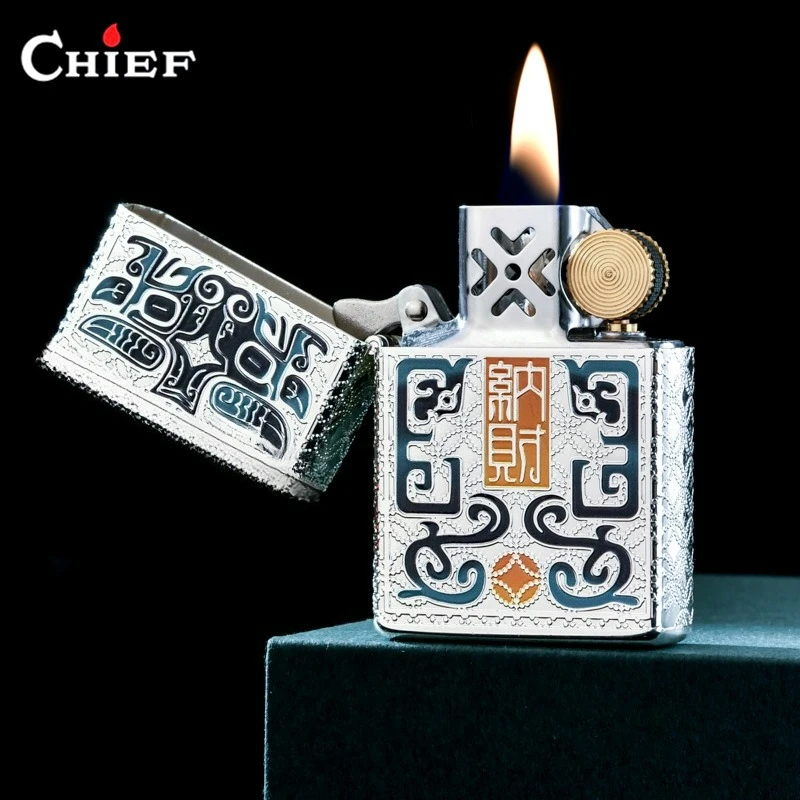 CHIEF Third Generation Kerosen Lighter Windproof Retro Pure Copper Personalized High-end Men's Gift Lighters Smoking